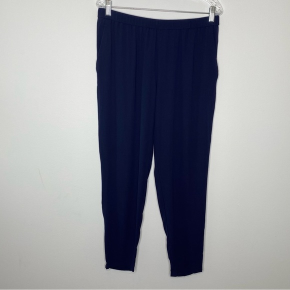 Eileen Fisher Midnight Navy Silk Pull On Ankle Pants - Picture 2 of 11